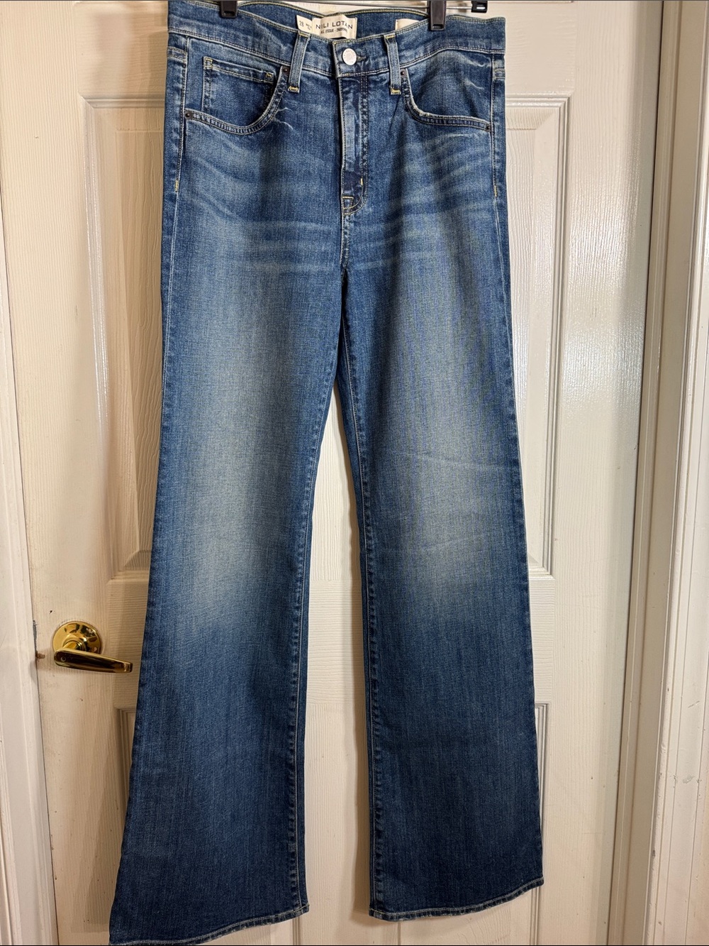 Nili Lotan Celia Mid/High Rise  Stretch Flare Tall Denim Jeans Sz 28